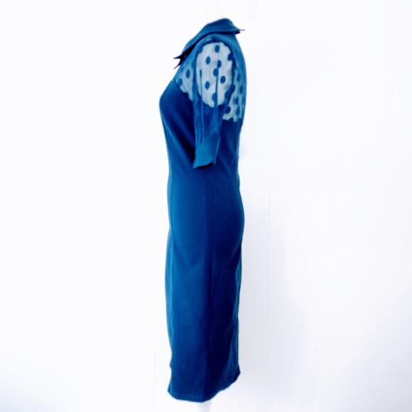 Belle Poque Elegant Retro Style Navy Pencil Dress Polka Dots Small NWT - Picture 3 of 12